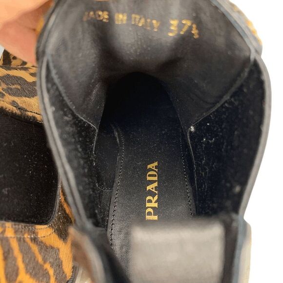 Prada Ocelot-Print Calf Hair Chelsea Boots EU 37.5 Chunky Heeled Animal Print - Picture 9 of 10